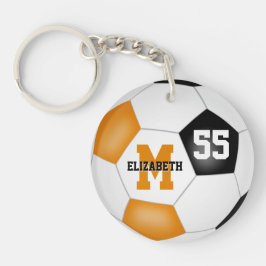 oranje zwarte schoolkleuren voetbal tas label sleutelhanger