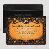 Oranje zwarte skeletten Halloween Wedding RecEPING Kaart (Voorkant / Achterkant)