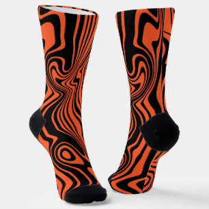 Oranje Zwarte Soks Abstracte Golven Aangepaste Kle Sokken