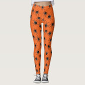 Oranje Zwarte Spider Halloween Leggings (Voorkant)