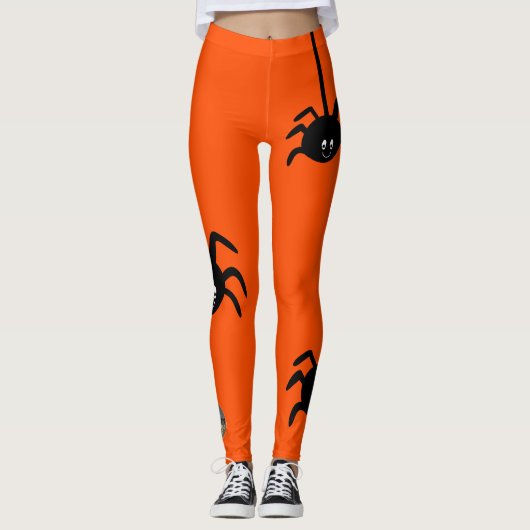 ORANJE ZWARTE SPIN HALLOWEEN BUSINESS LOGO CUSTOM LEGGINGS (Voorkant)
