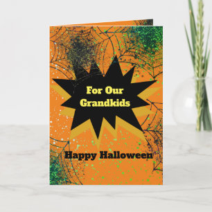 Oranje Zwarte Spinnenweb Gelukkig Halloween Kleink Kaart