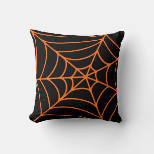 Oranje Zwarte Spinnenweb Print Spooky Halloween Kussen