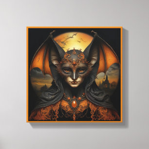 oranje & zwarte spookachtige Halloween vleermuis Canvas Afdruk