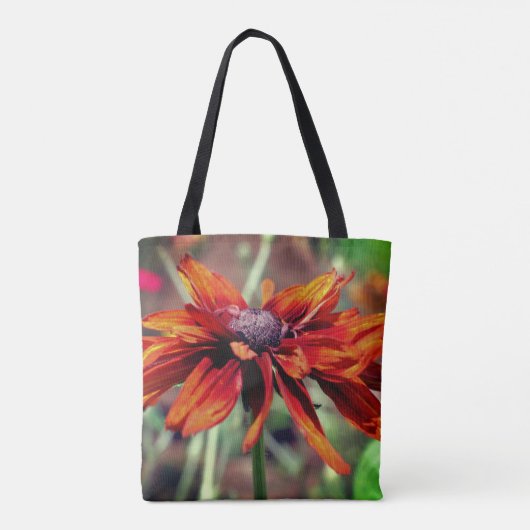 Oranje zwarte Susan Flower close up Tote Bag (Achterkant)