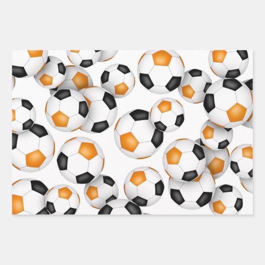 oranje zwarte team kleuren voetbal 3 pc variëteit inpakpapier vel (Voorkant)