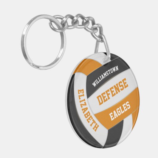 oranje zwarte teamkleuren gepersonaliseerd volleyb sleutelhanger (Voorkant Links)