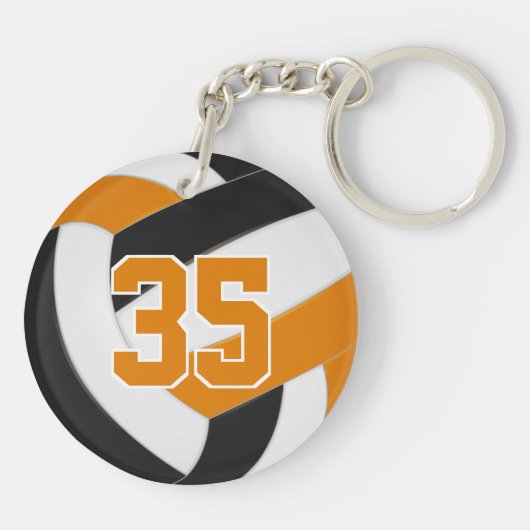 oranje zwarte teamkleuren gepersonaliseerd volleyb sleutelhanger (Achterkant)