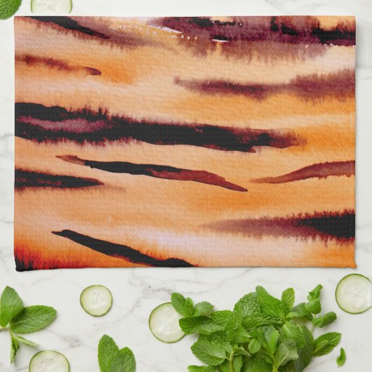 Oranje zwarte tijger dierenprint theedoek (Gevouwen)
