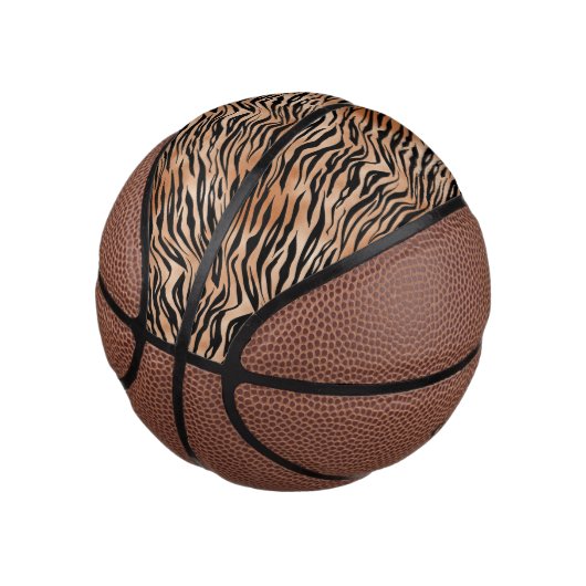 Oranje zwarte tijgerafdrukken basketbal (Schuin)