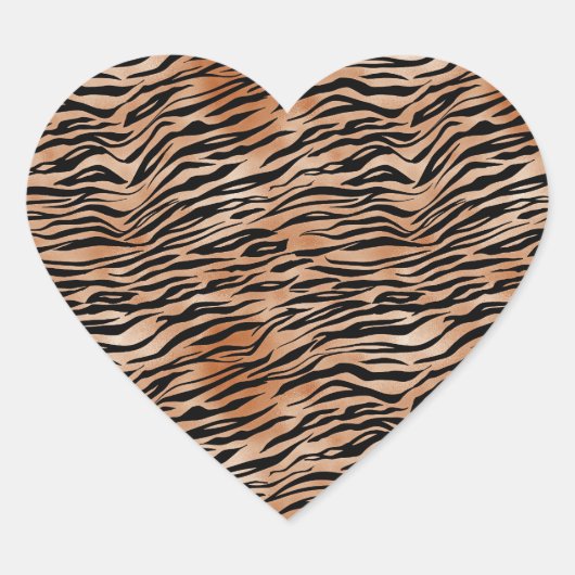 Oranje zwarte tijgerafdrukken hart sticker (Voorkant)