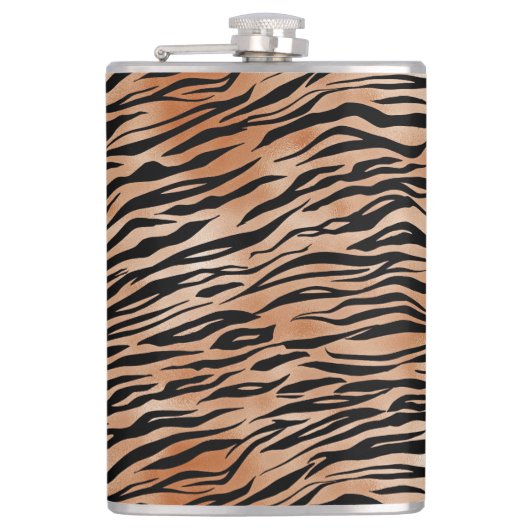 Oranje zwarte tijgerafdrukken heupfles (Voorkant)