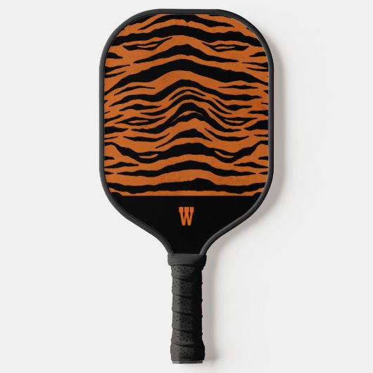 Oranje zwarte tijgerstrepen en monogram Initiaal Pickleball Paddle (Voorkant)
