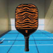 Oranje zwarte tijgerstrepen en monogram Initiaal Pickleball Paddle