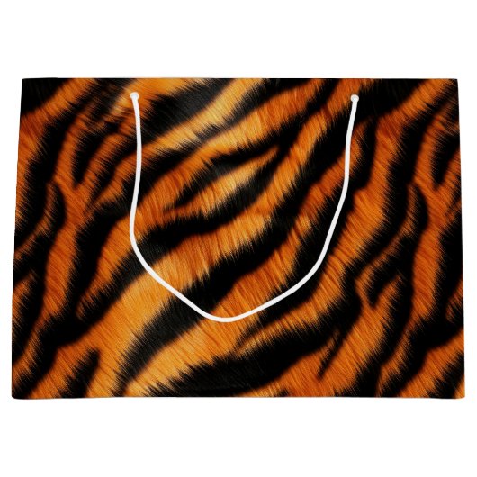 Oranje zwarte tijgerstrepen groot cadeauzakje (Voorkant)