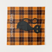 Oranje zwarte tonartan Pset Black Cat Halloween Wandkleed (Voorkant (horizontaal))