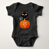 Oranje Zwarte Trick or treat Kat Mijn 1e Halloween Romper (Voorkant)