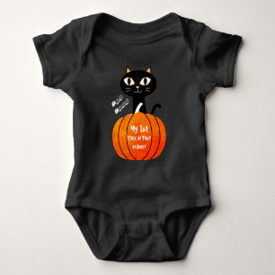 Oranje Zwarte Trick or treat Kat Mijn 1e Halloween Romper