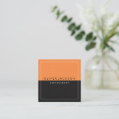Oranje zwarte twee tonen met witte rand vierkante visitekaartje (Staand voorkant)