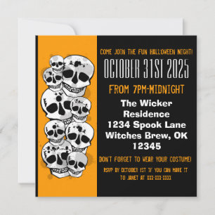 Oranje zwarte verfspatskulls Halloween nodigt uit Kaart