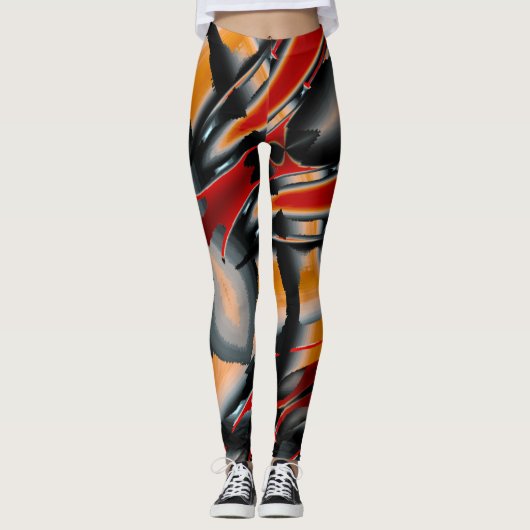 Oranje, zwarte verfvergroting leggings (Voorkant)