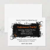Oranje zwarte verontruste Halloween-feestuitnodigi Uitnodiging Briefkaart (Voorkant / Achterkant)
