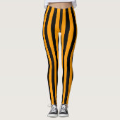 Oranje zwarte verticale brede streep leggings (Voorkant)