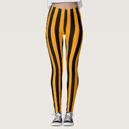 Oranje zwarte verticale brede streep leggings