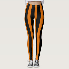 Oranje zwarte verticale streep Halloween kostuum Leggings
