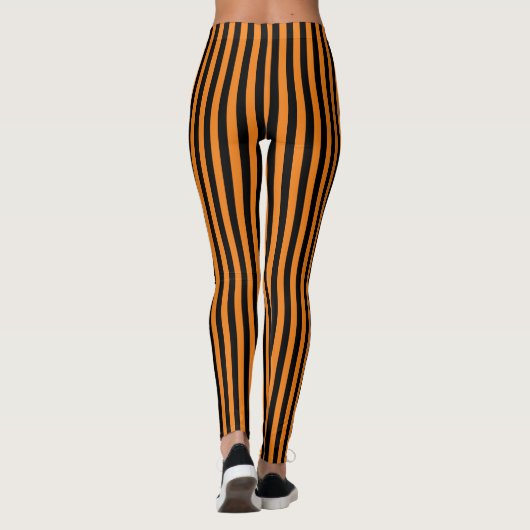 Oranje zwarte verticale streep-halloween leggings (Achterkant)