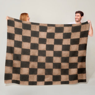 Oranje Zwarte Vierkanten Fleece Deken