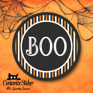 Oranje & Zwarte Vintage Streep Boo Ronde Sticker