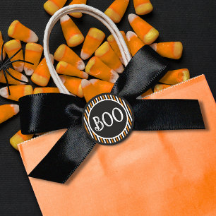 Oranje & Zwarte Vintage Streep Boo Ronde Sticker