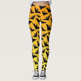 Oranje zwarte vleermuizen Halloween patroon Leggings