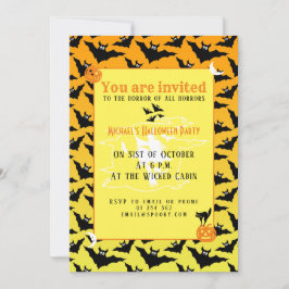 Oranje zwarte vleermuizen Halloween patroon Uitnod Kaart