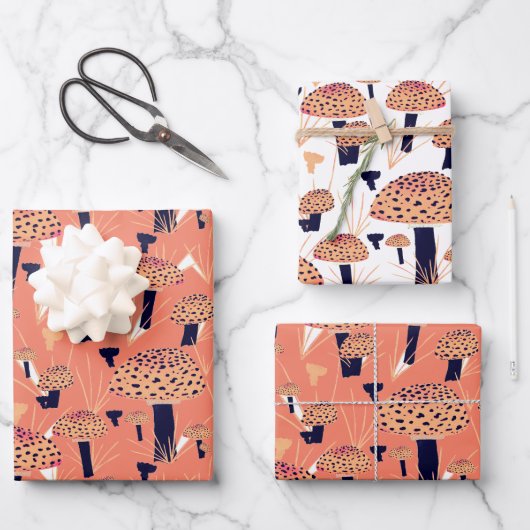 Oranje zwarte vlieger Agaric paddenstoel Fungi Her Inpakpapier Vel (Voorkant)