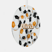 oranje zwarte voetballen sport keepsake metalen ornament (Voorkant Rechts)