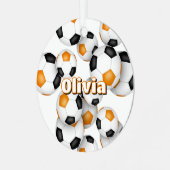 oranje zwarte voetballen sport keepsake metalen ornament (Voorkant links)