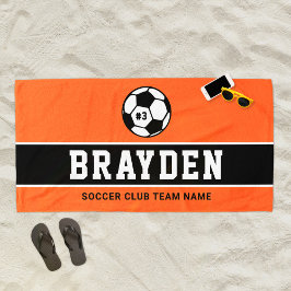 Oranje Zwarte Voetbalspeler Aangepaste Naam Strandlaken