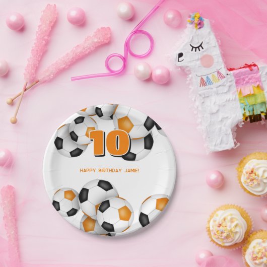 oranje zwarte voetbalteam kleurt verjaardagsfeestj papieren bordje (Feest)
