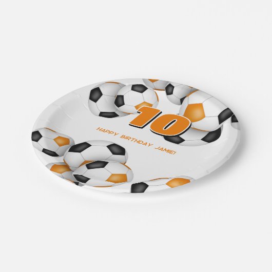 oranje zwarte voetbalteam kleurt verjaardagsfeestj papieren bordje (Gekanteld)