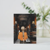 Oranje Zwarte Wicked Smart Spooky Library Hallowee Feestdagenkaart (Staand voorkant)