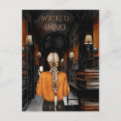 Oranje Zwarte Wicked Smart Spooky Library Hallowee Feestdagenkaart (Voorkant)