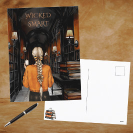 Oranje Zwarte Wicked Smart Spooky Library Hallowee Feestdagenkaart