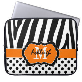 Oranje zwarte Zebra Stripes Polka Dots-Hoesje Laptop Sleeve