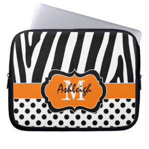Oranje zwarte Zebra Stripes Polka Dots-Hoesje Laptop Sleeve