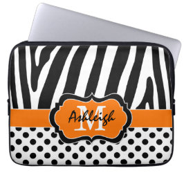 Oranje zwarte Zebra Stripes Polka Dots-Hoesje Laptop Sleeve