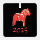  Oranje Zweeds Dala Horse op Black Metalen Ornament (Voorkant)