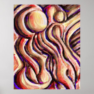 Oranje zwijn - abstract digitaal schilderij poster
