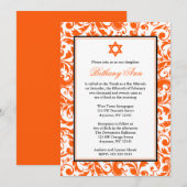 Oranje Zwirl Damask Bat Mitzvah Invitaties Kaart (Voorkant / Achterkant)